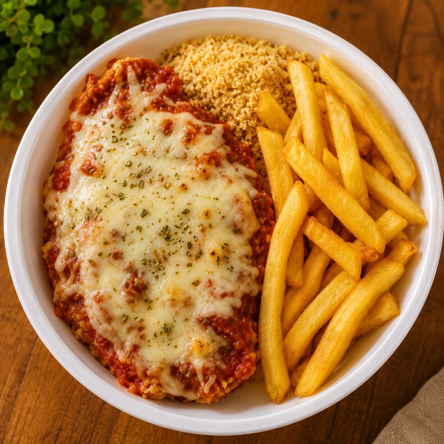 Marmitex Individual - Parmegiana de bife Bovino + Fritas