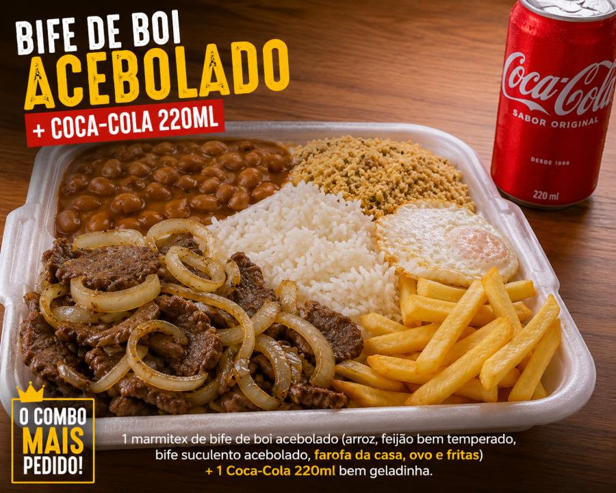 Bife de boi Acebolado + Coca Cola 220ml